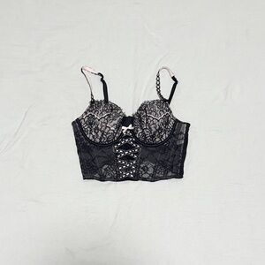 Elegant Black and Pink Lace Bustier/Corset